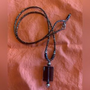 Vintage Beaded Necklace with Smoky Topaz Bead